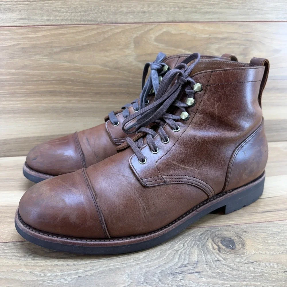J Crew Kenton Cap Toe Boots Mens 9.5 M Brown Leather Business Casual Old Money